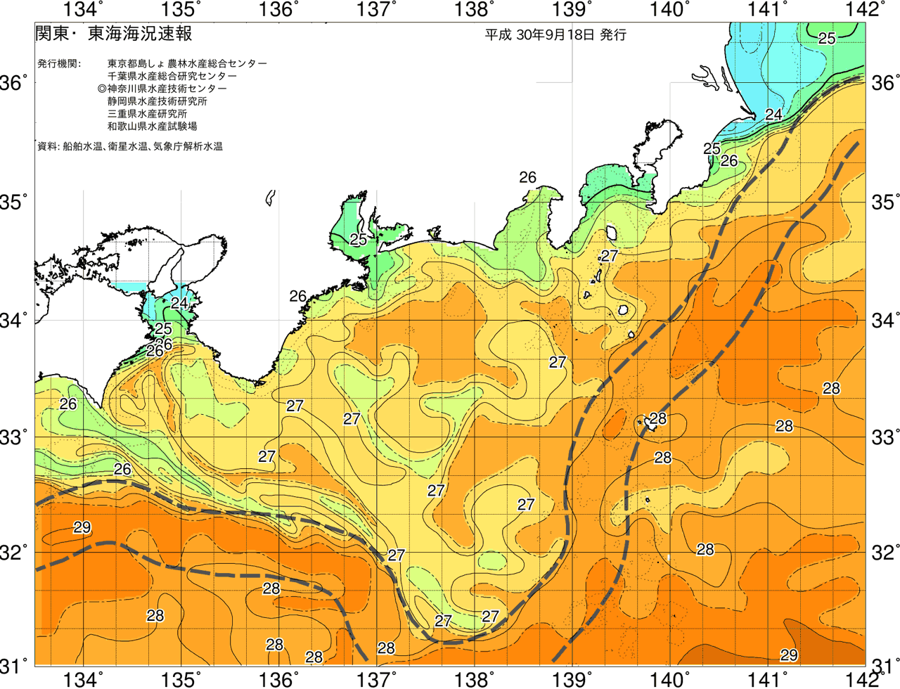 海況図, 関東・東海海況速報/広域 検索結果, (黒潮, 水温分布, 冷水域, 暖水波及 等を図示)