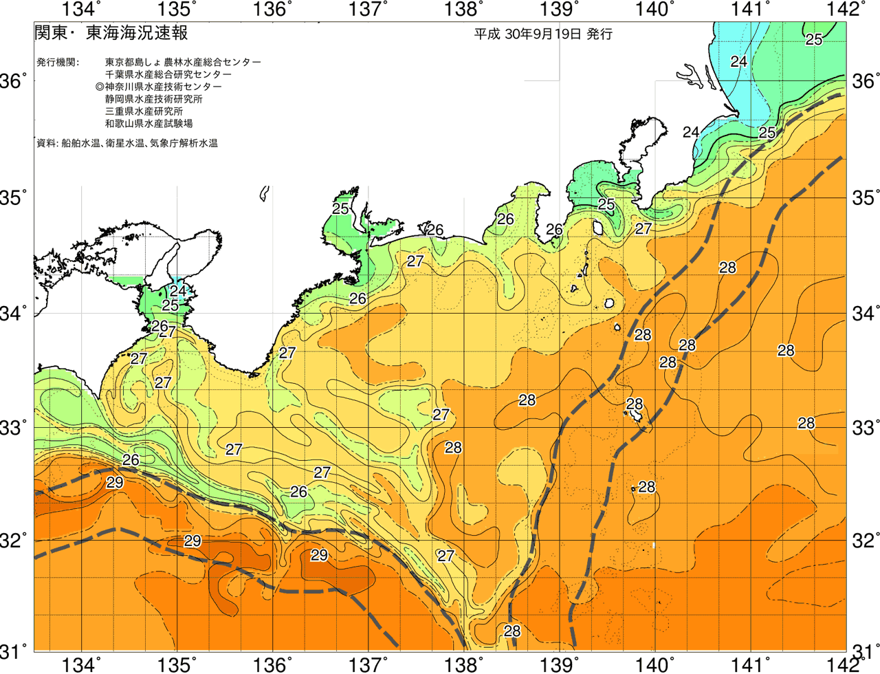 海況図, 関東・東海海況速報/広域 検索結果, (黒潮, 水温分布, 冷水域, 暖水波及 等を図示)