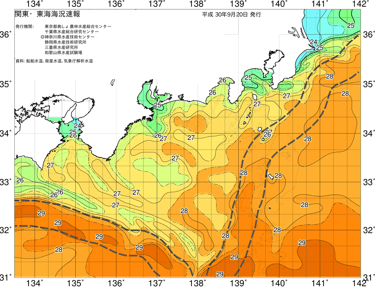 海況図, 関東・東海海況速報/広域 検索結果, (黒潮, 水温分布, 冷水域, 暖水波及 等を図示)