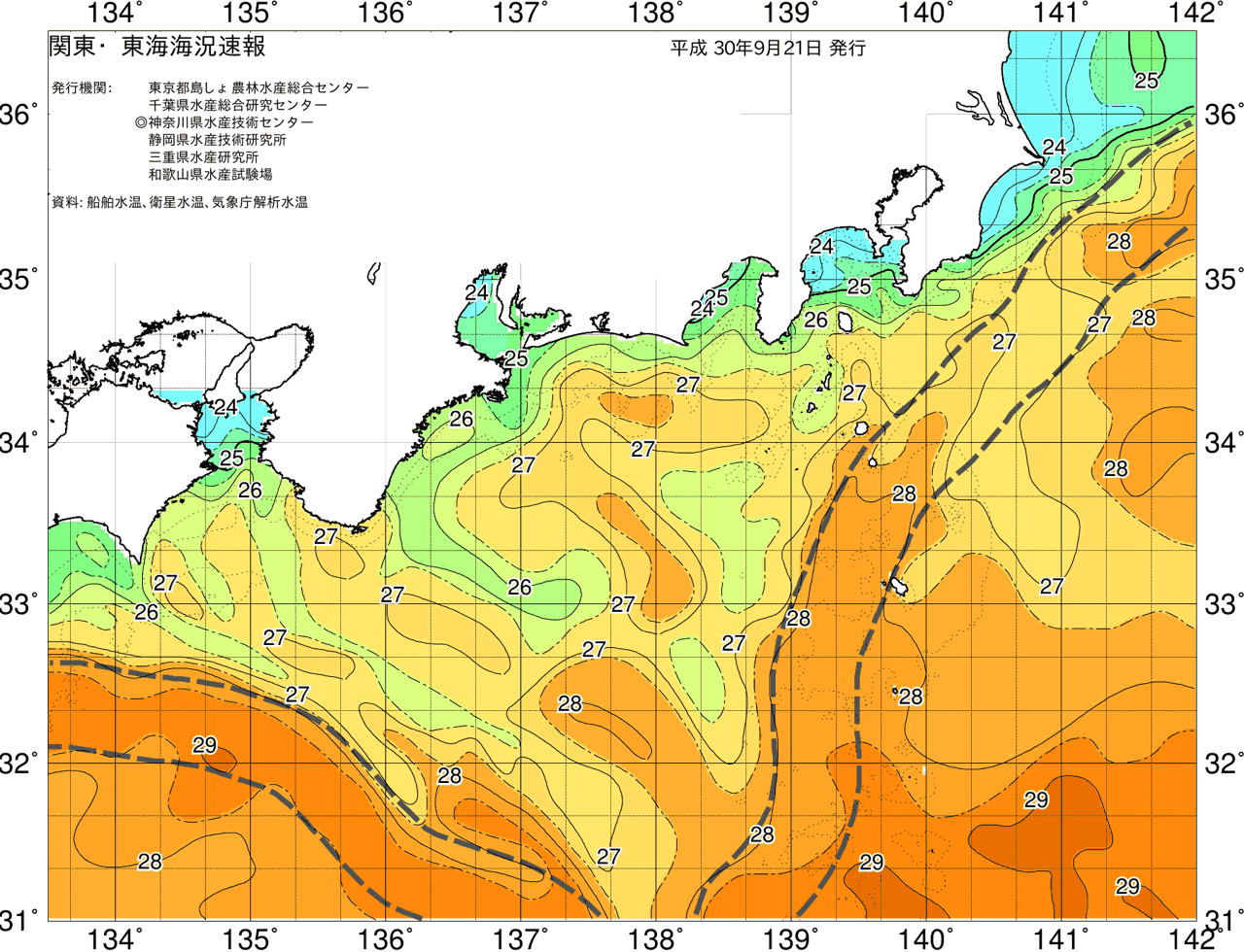 海況図, 関東・東海海況速報/広域 検索結果, (黒潮, 水温分布, 冷水域, 暖水波及 等を図示)