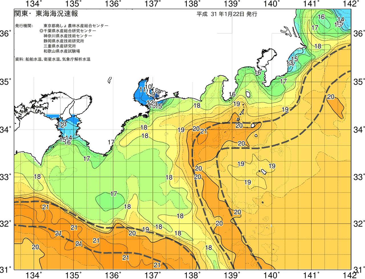 海況図, 関東・東海海況速報/広域 検索結果, (黒潮, 水温分布, 冷水域, 暖水波及 等を図示)