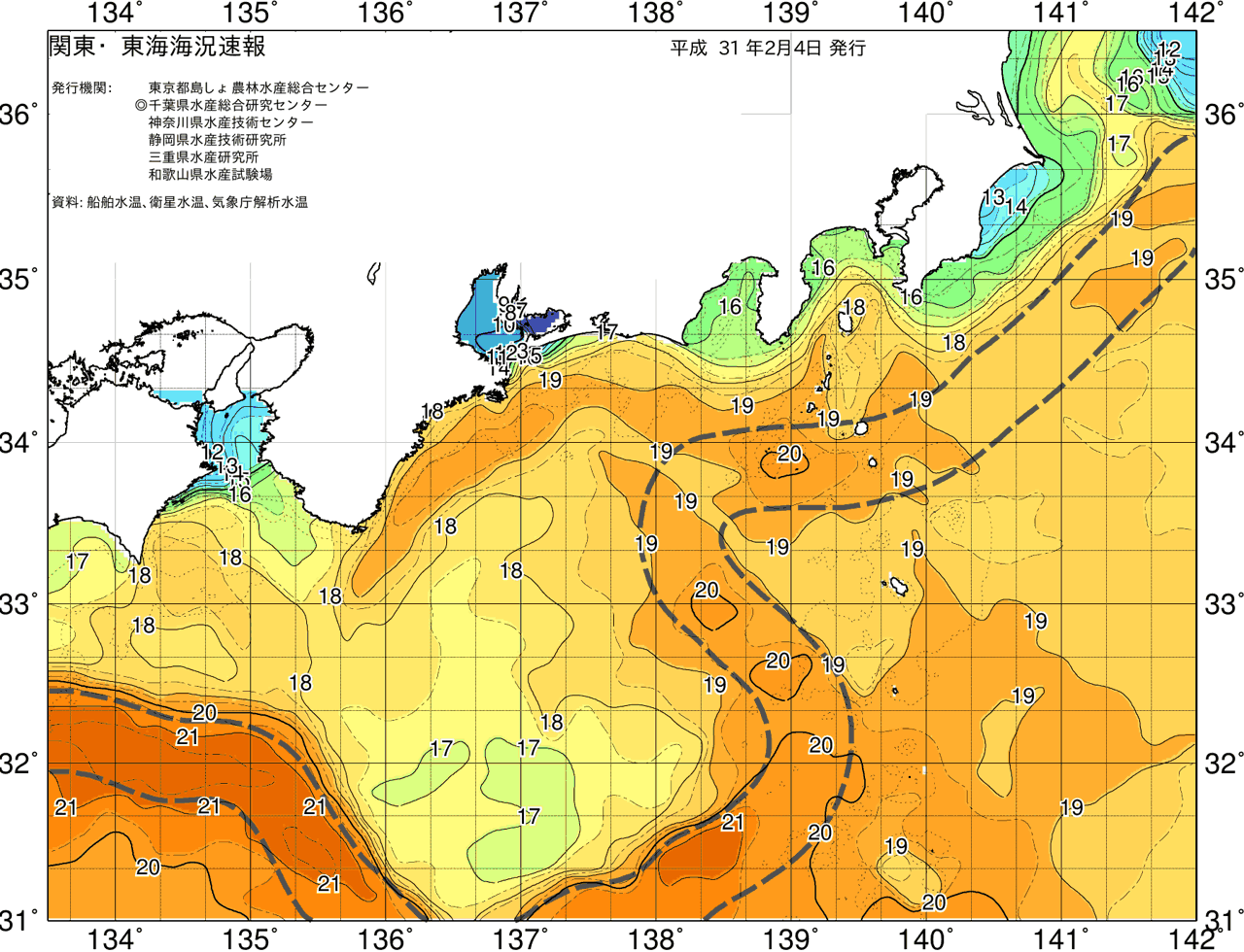 海況図, 関東・東海海況速報/広域 検索結果, (黒潮, 水温分布, 冷水域, 暖水波及 等を図示)