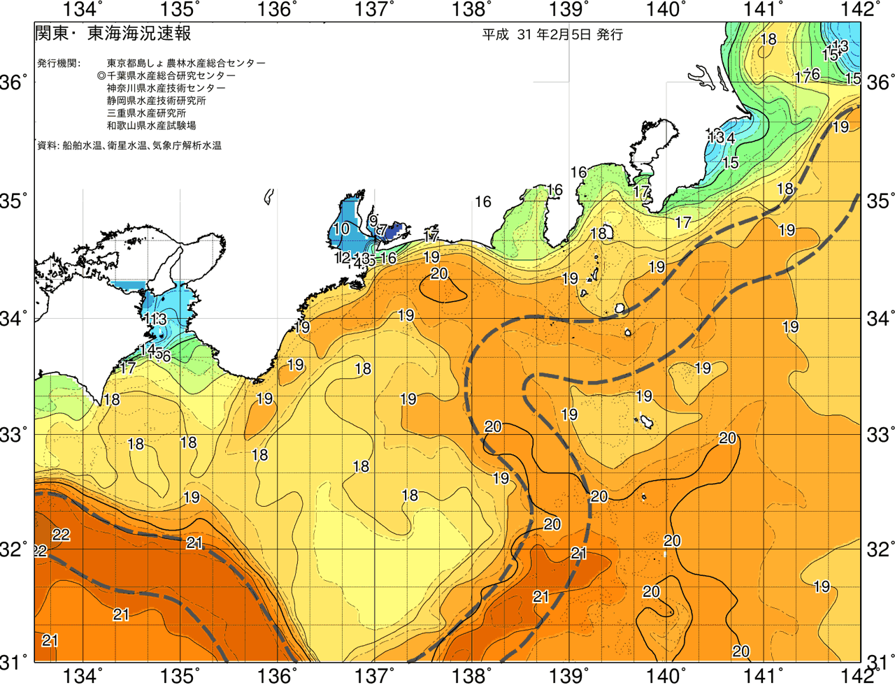 海況図, 関東・東海海況速報/広域 検索結果, (黒潮, 水温分布, 冷水域, 暖水波及 等を図示)