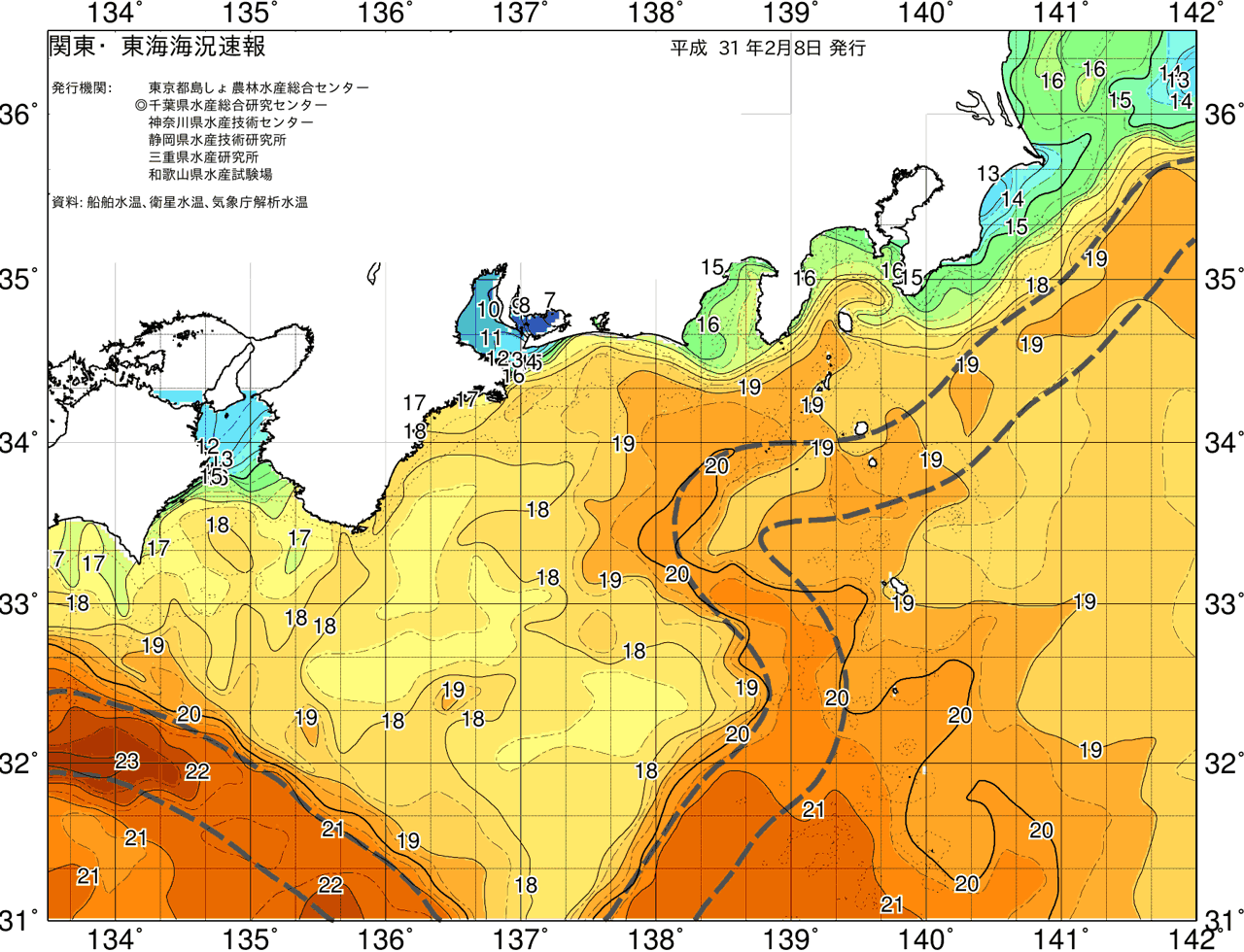 海況図, 関東・東海海況速報/広域 検索結果, (黒潮, 水温分布, 冷水域, 暖水波及 等を図示)