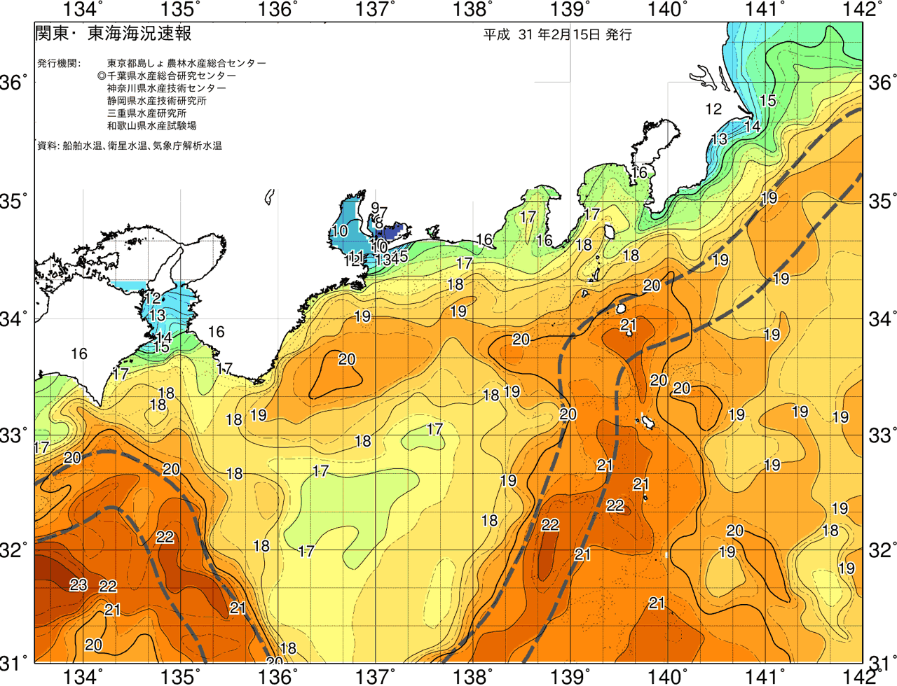 海況図, 関東・東海海況速報/広域 検索結果, (黒潮, 水温分布, 冷水域, 暖水波及 等を図示)