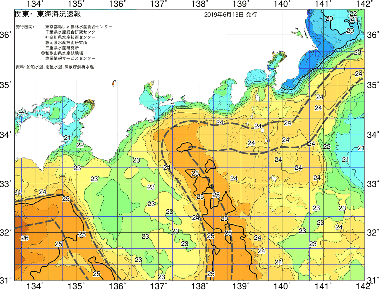 海況図, 関東・東海海況速報/広域 検索結果, (黒潮, 水温分布, 冷水域, 暖水波及 等を図示)