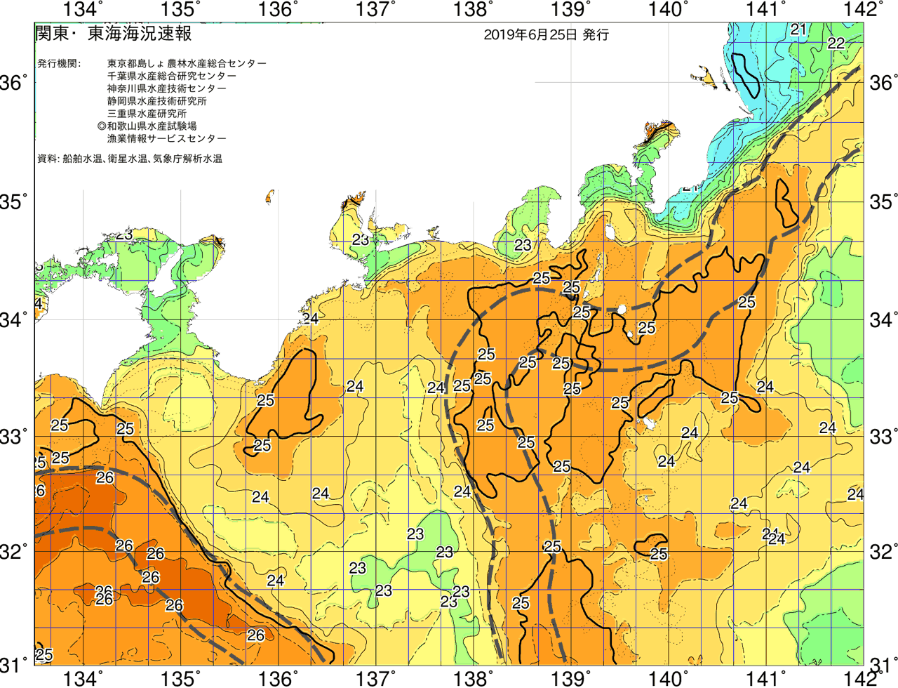 海況図, 関東・東海海況速報/広域 検索結果, (黒潮, 水温分布, 冷水域, 暖水波及 等を図示)