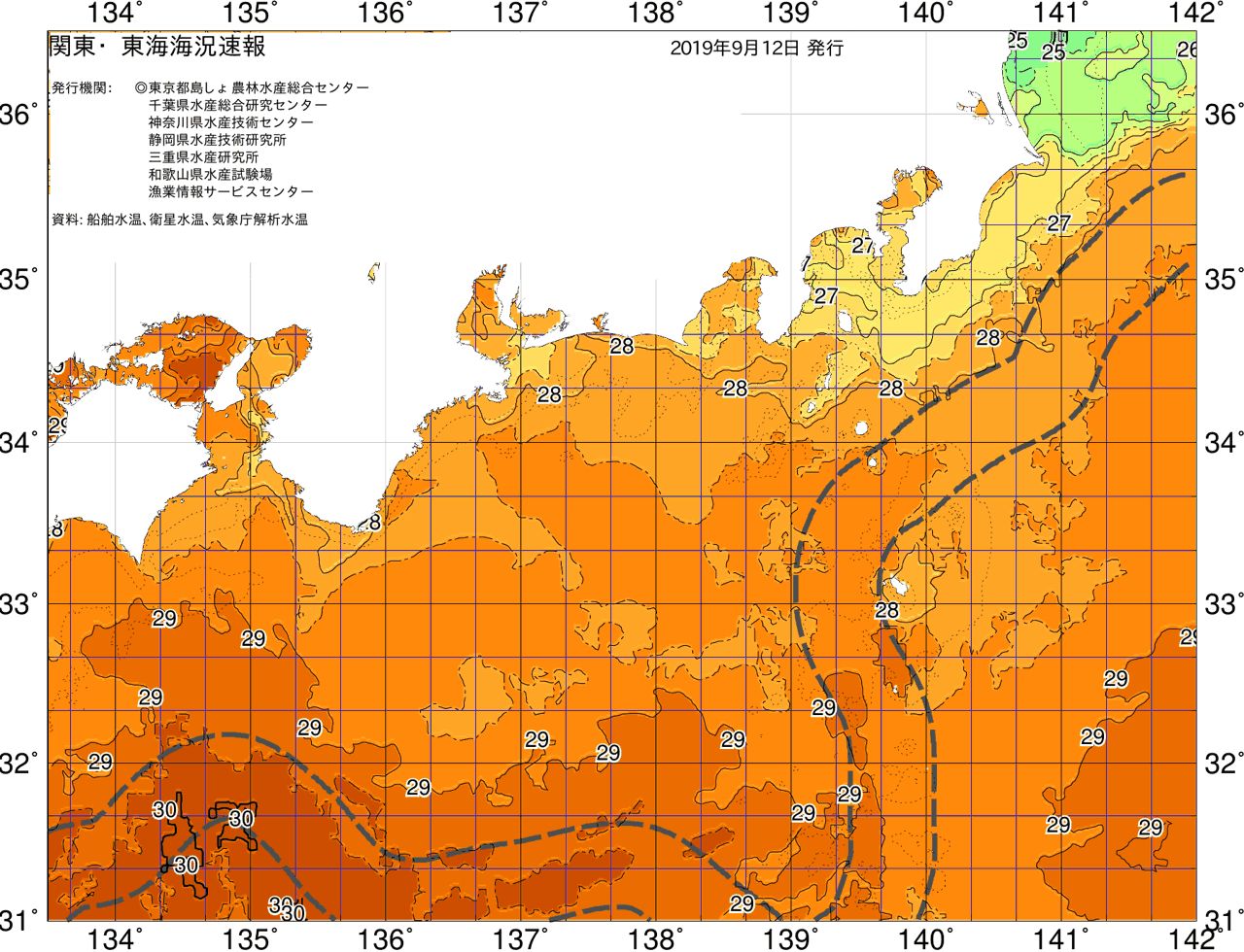海況図, 関東・東海海況速報/広域 検索結果, (黒潮, 水温分布, 冷水域, 暖水波及 等を図示)