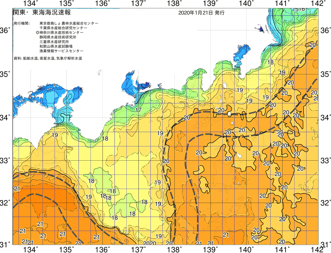 海況図, 関東・東海海況速報/広域 検索結果, (黒潮, 水温分布, 冷水域, 暖水波及 等を図示)