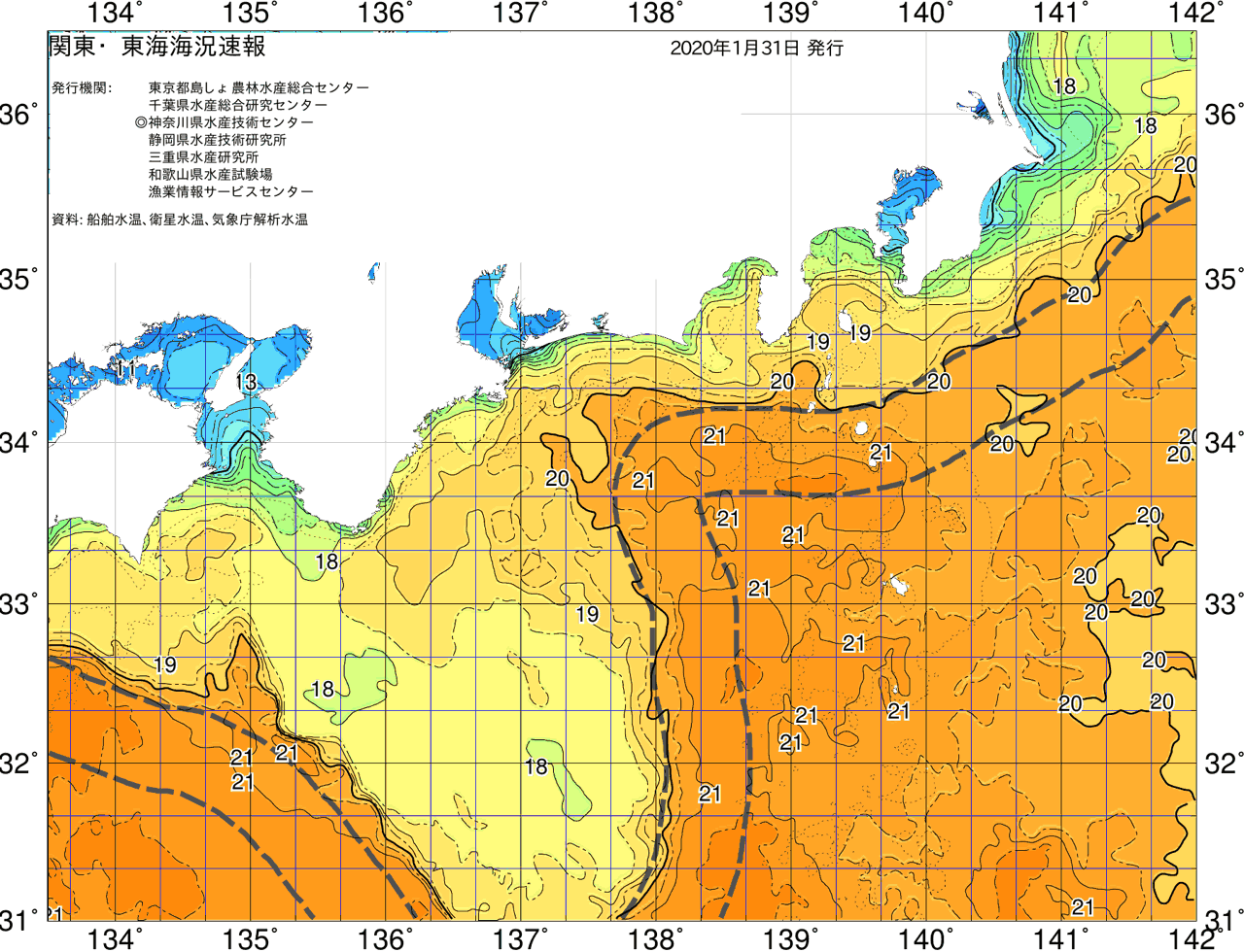 海況図, 関東・東海海況速報/広域 検索結果, (黒潮, 水温分布, 冷水域, 暖水波及 等を図示)