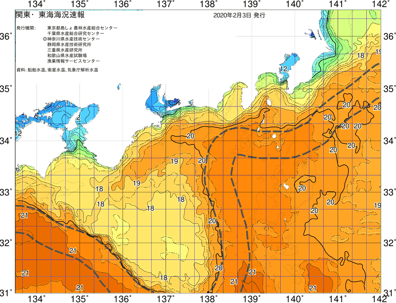 海況図, 関東・東海海況速報/広域 検索結果, (黒潮, 水温分布, 冷水域, 暖水波及 等を図示)