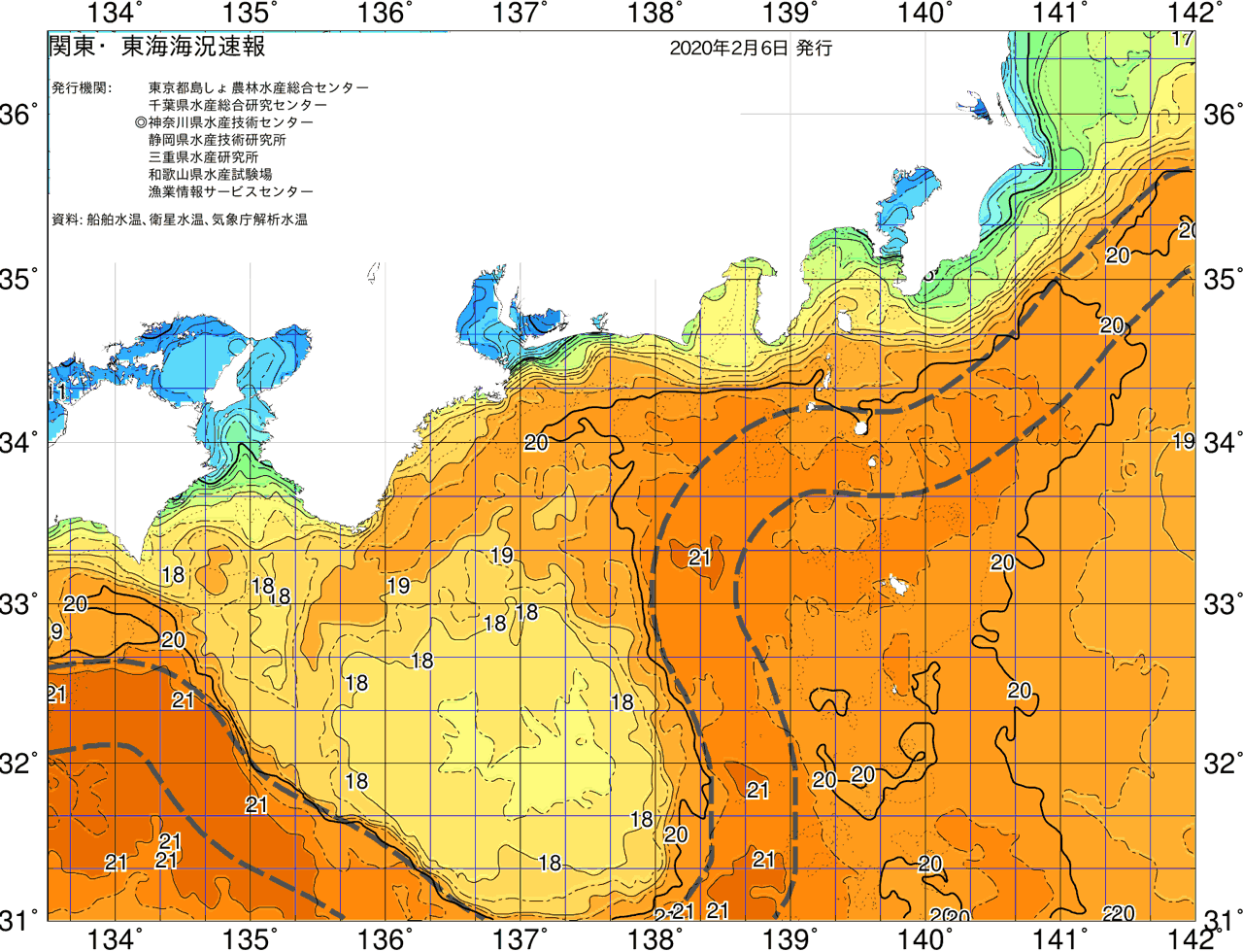 海況図, 関東・東海海況速報/広域 検索結果, (黒潮, 水温分布, 冷水域, 暖水波及 等を図示)