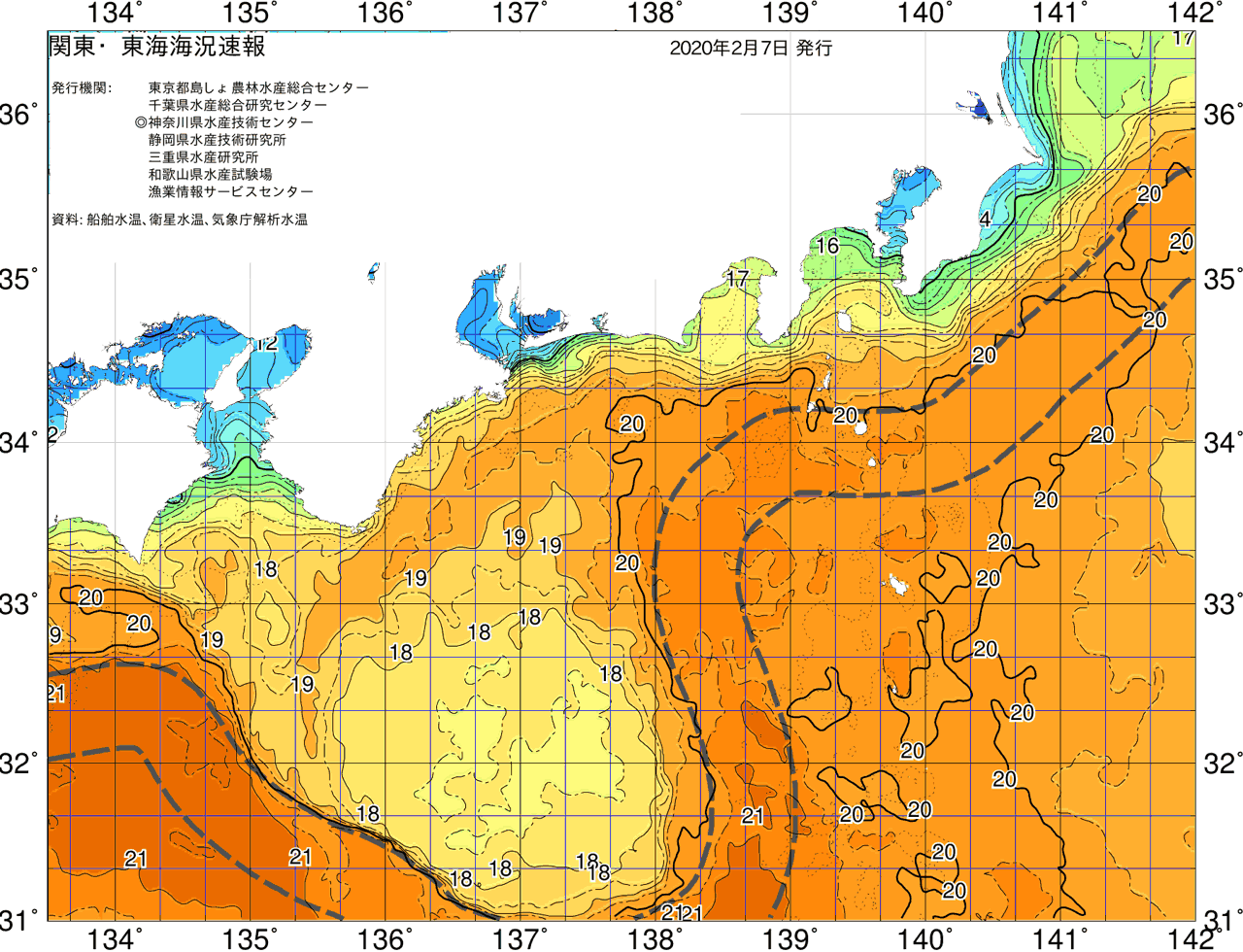 海況図, 関東・東海海況速報/広域 検索結果, (黒潮, 水温分布, 冷水域, 暖水波及 等を図示)
