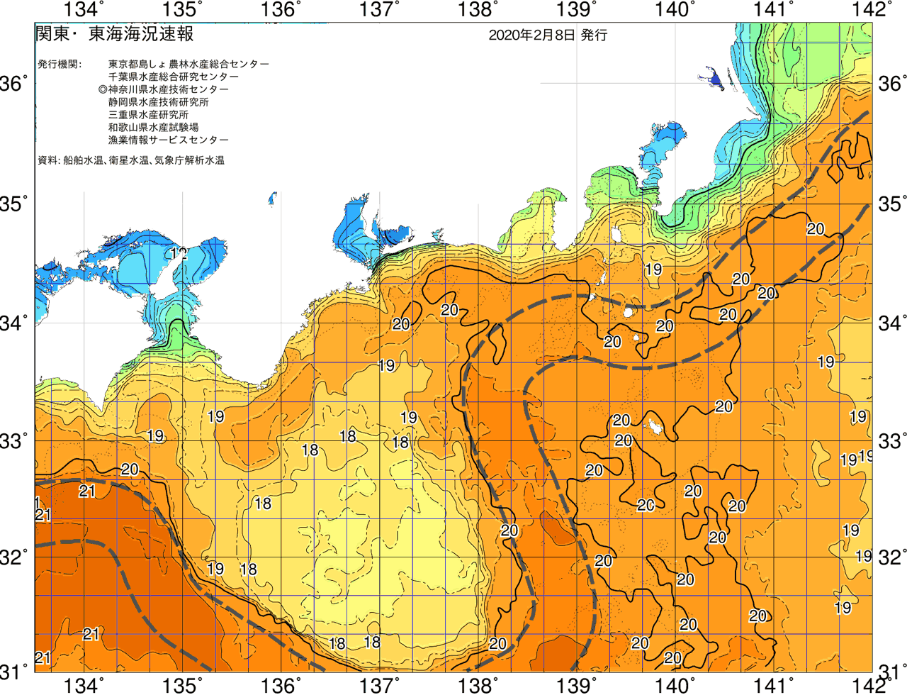 海況図, 関東・東海海況速報/広域 検索結果, (黒潮, 水温分布, 冷水域, 暖水波及 等を図示)
