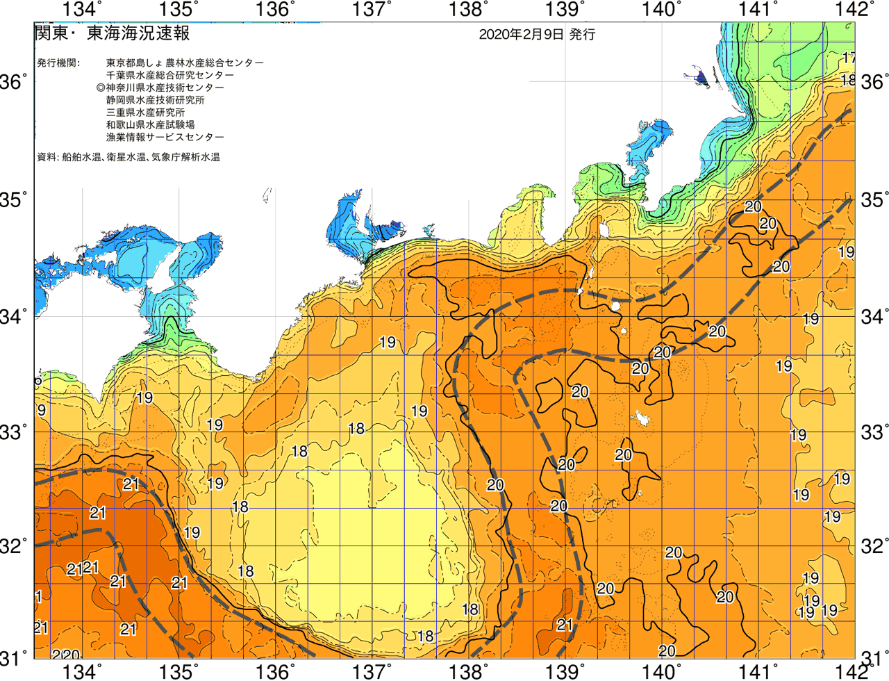 海況図, 関東・東海海況速報/広域 検索結果, (黒潮, 水温分布, 冷水域, 暖水波及 等を図示)