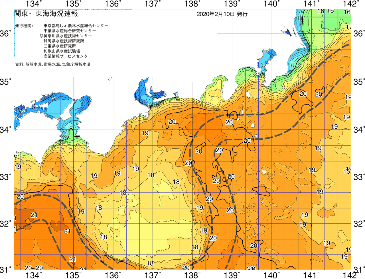 海況図, 関東・東海海況速報/広域 検索結果, (黒潮, 水温分布, 冷水域, 暖水波及 等を図示)