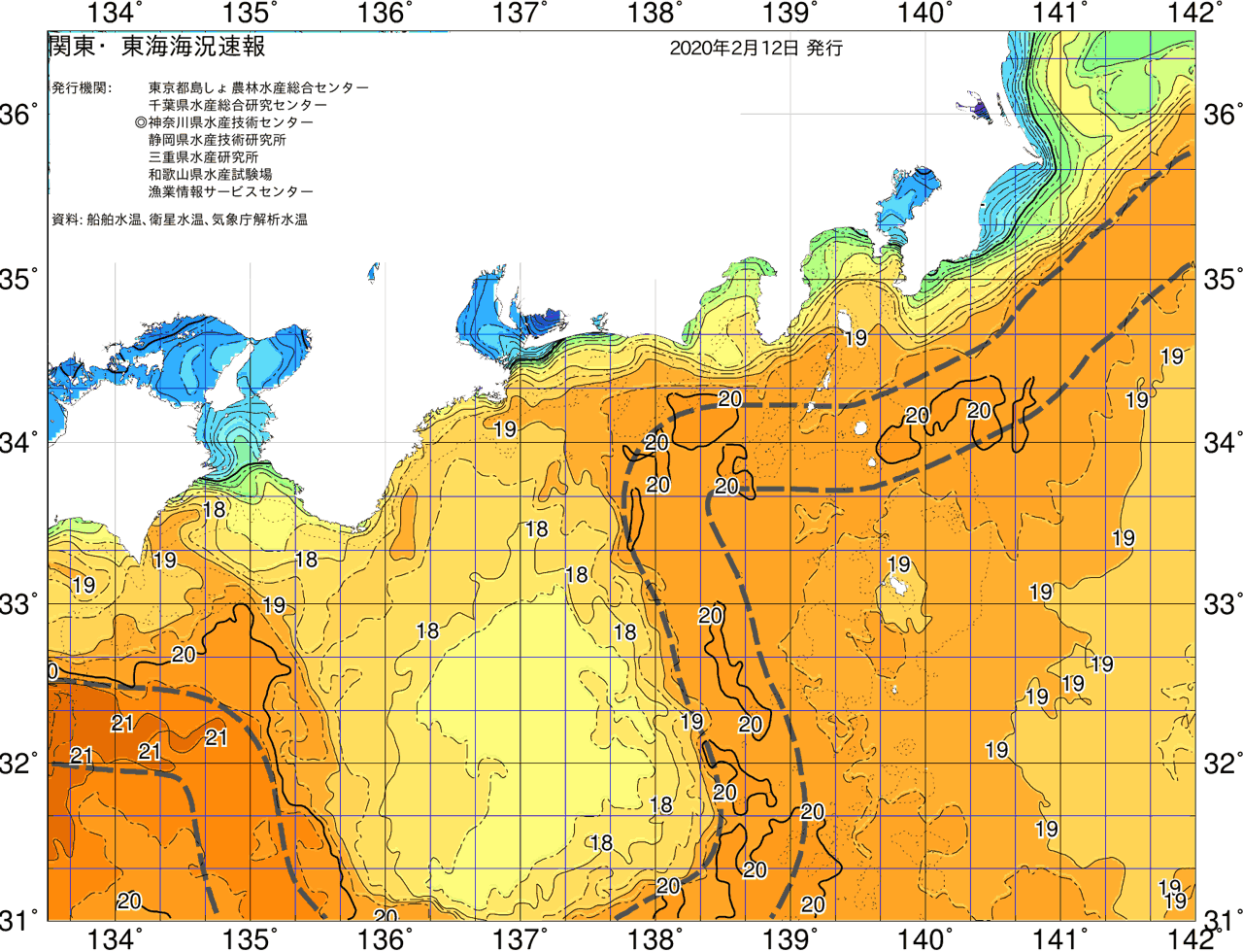 海況図, 関東・東海海況速報/広域 検索結果, (黒潮, 水温分布, 冷水域, 暖水波及 等を図示)