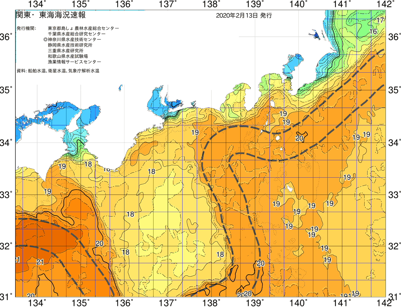 海況図, 関東・東海海況速報/広域 検索結果, (黒潮, 水温分布, 冷水域, 暖水波及 等を図示)