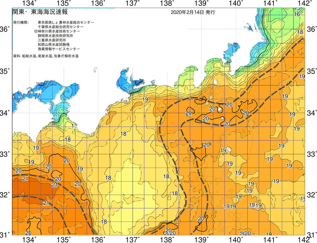 海況図, 関東・東海海況速報/広域 検索結果, (黒潮, 水温分布, 冷水域, 暖水波及 等を図示)