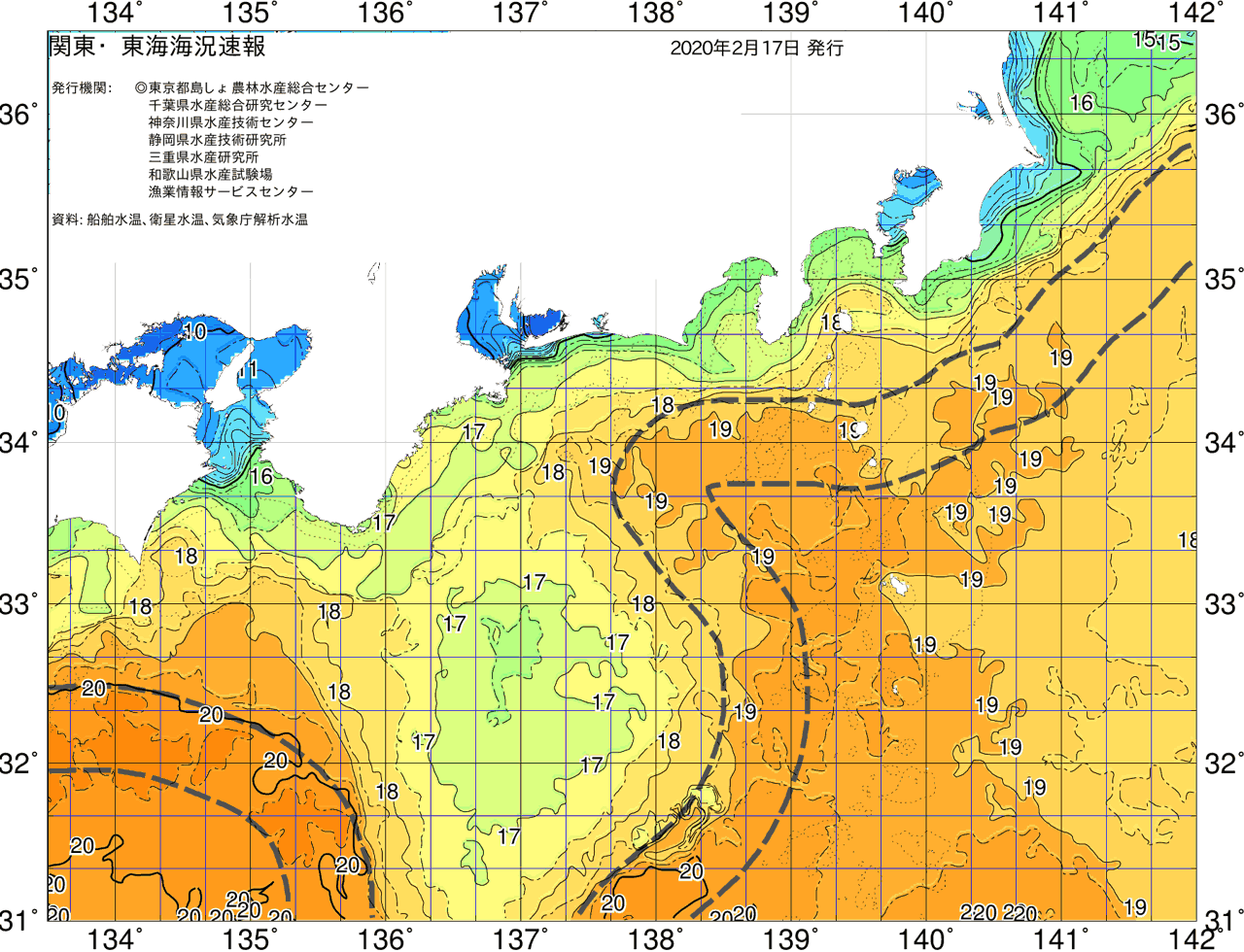海況図, 関東・東海海況速報/広域 検索結果, (黒潮, 水温分布, 冷水域, 暖水波及 等を図示)