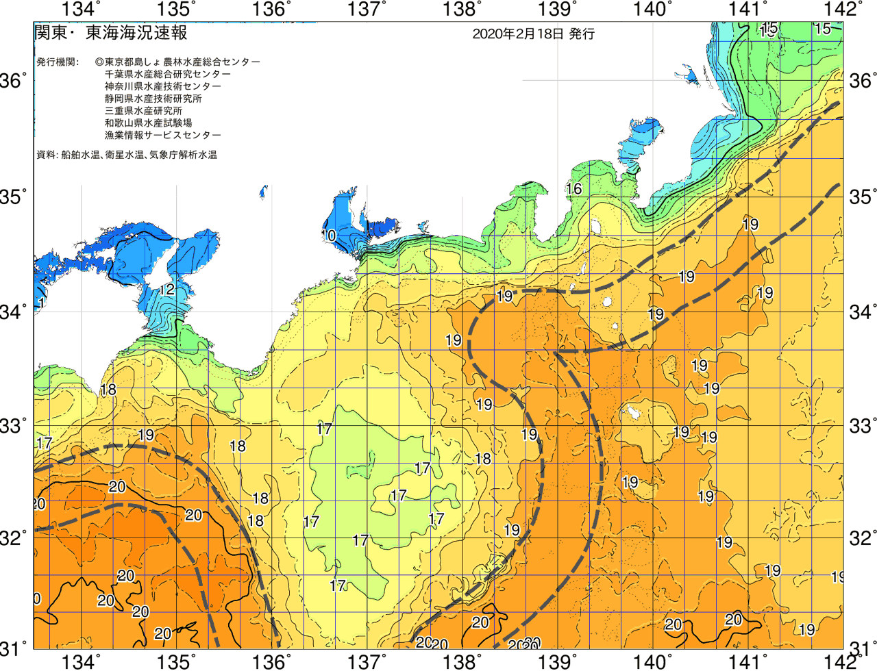 海況図, 関東・東海海況速報/広域 検索結果, (黒潮, 水温分布, 冷水域, 暖水波及 等を図示)