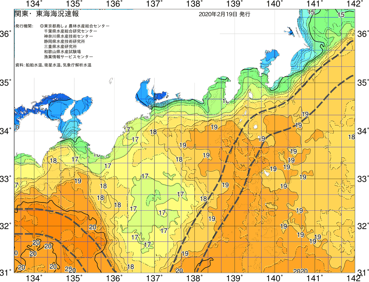 海況図, 関東・東海海況速報/広域 検索結果, (黒潮, 水温分布, 冷水域, 暖水波及 等を図示)