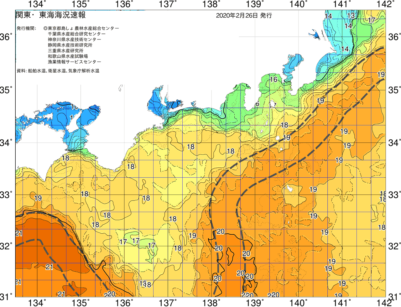 海況図, 関東・東海海況速報/広域 検索結果, (黒潮, 水温分布, 冷水域, 暖水波及 等を図示)