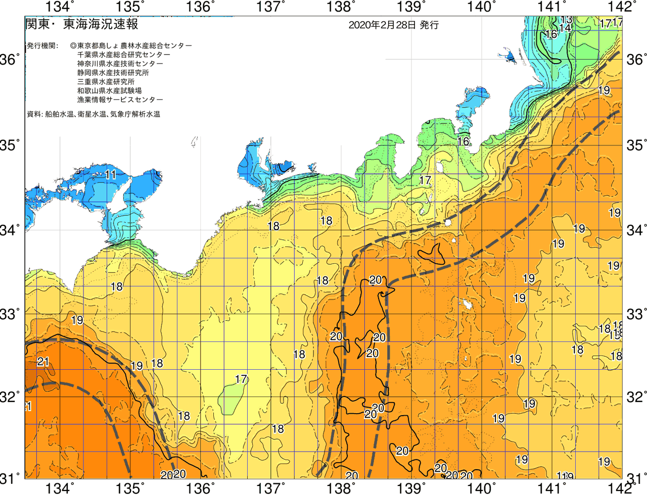 海況図, 関東・東海海況速報/広域 検索結果, (黒潮, 水温分布, 冷水域, 暖水波及 等を図示)