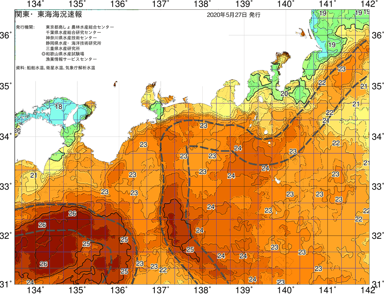 海況図, 関東・東海海況速報/広域 検索結果, (黒潮, 水温分布, 冷水域, 暖水波及 等を図示)