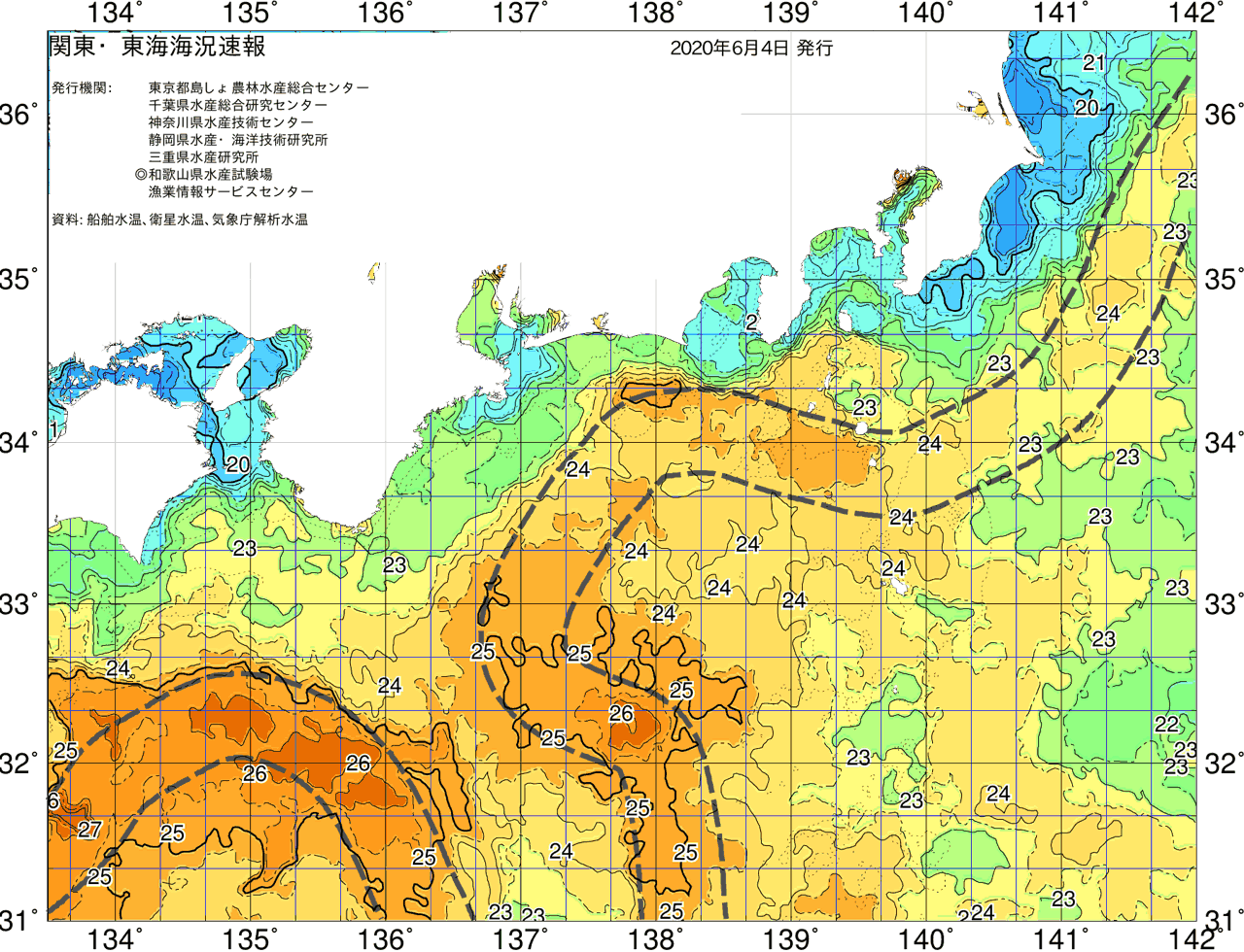 海況図, 関東・東海海況速報/広域 検索結果, (黒潮, 水温分布, 冷水域, 暖水波及 等を図示)