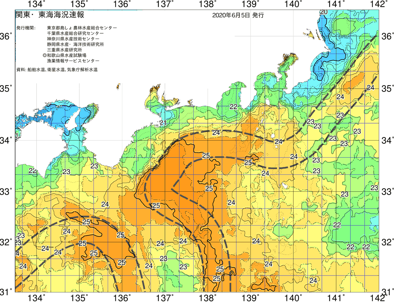 海況図, 関東・東海海況速報/広域 検索結果, (黒潮, 水温分布, 冷水域, 暖水波及 等を図示)
