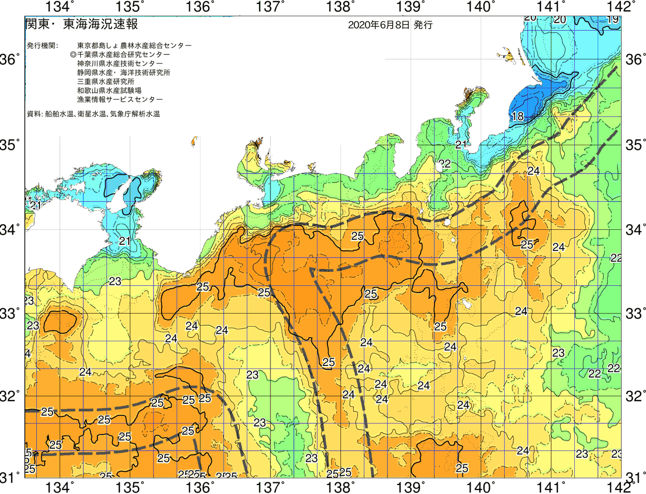 海況図, 関東・東海海況速報/広域 検索結果, (黒潮, 水温分布, 冷水域, 暖水波及 等を図示)
