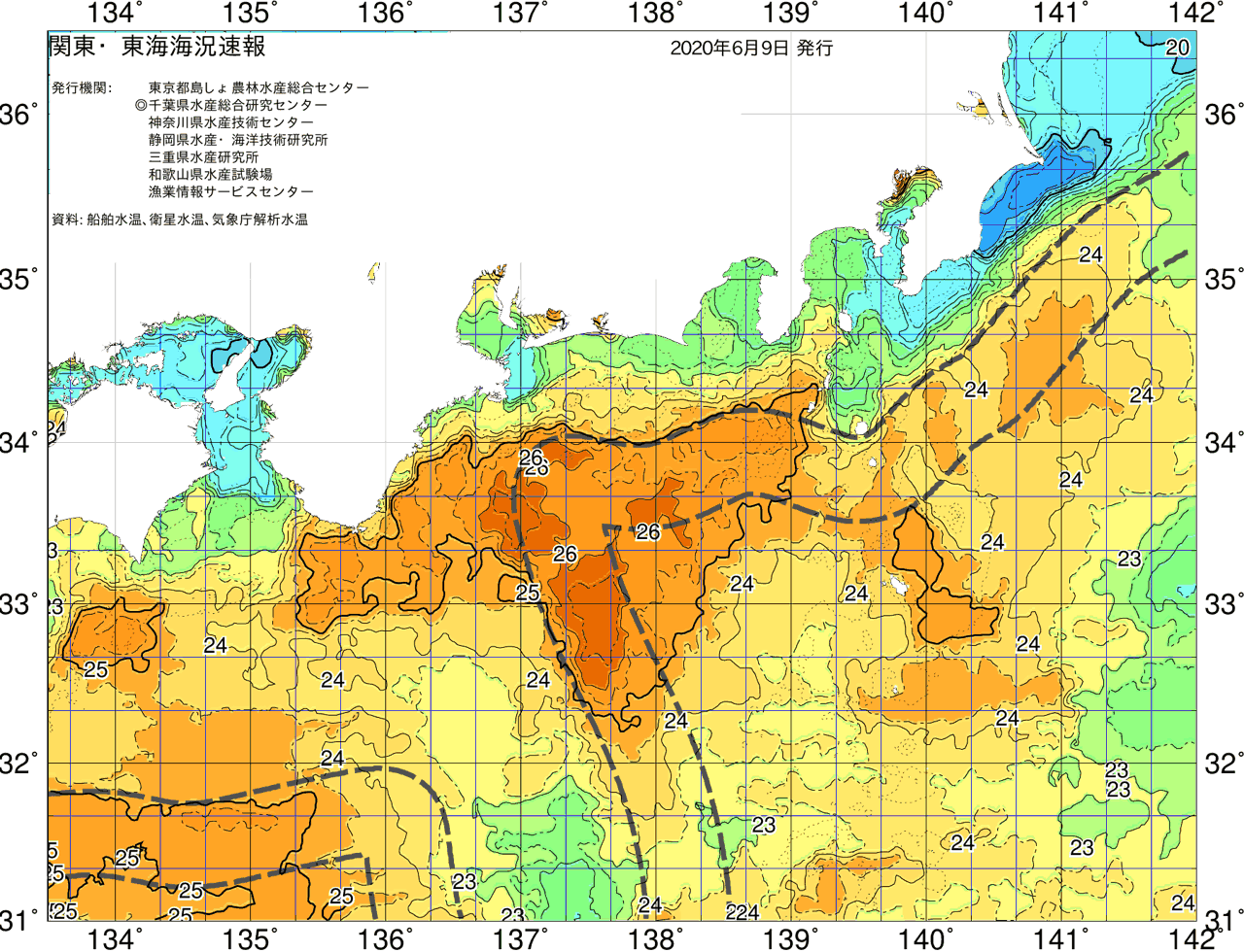 海況図, 関東・東海海況速報/広域 検索結果, (黒潮, 水温分布, 冷水域, 暖水波及 等を図示)