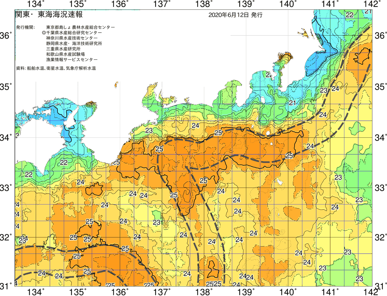 海況図, 関東・東海海況速報/広域 検索結果, (黒潮, 水温分布, 冷水域, 暖水波及 等を図示)