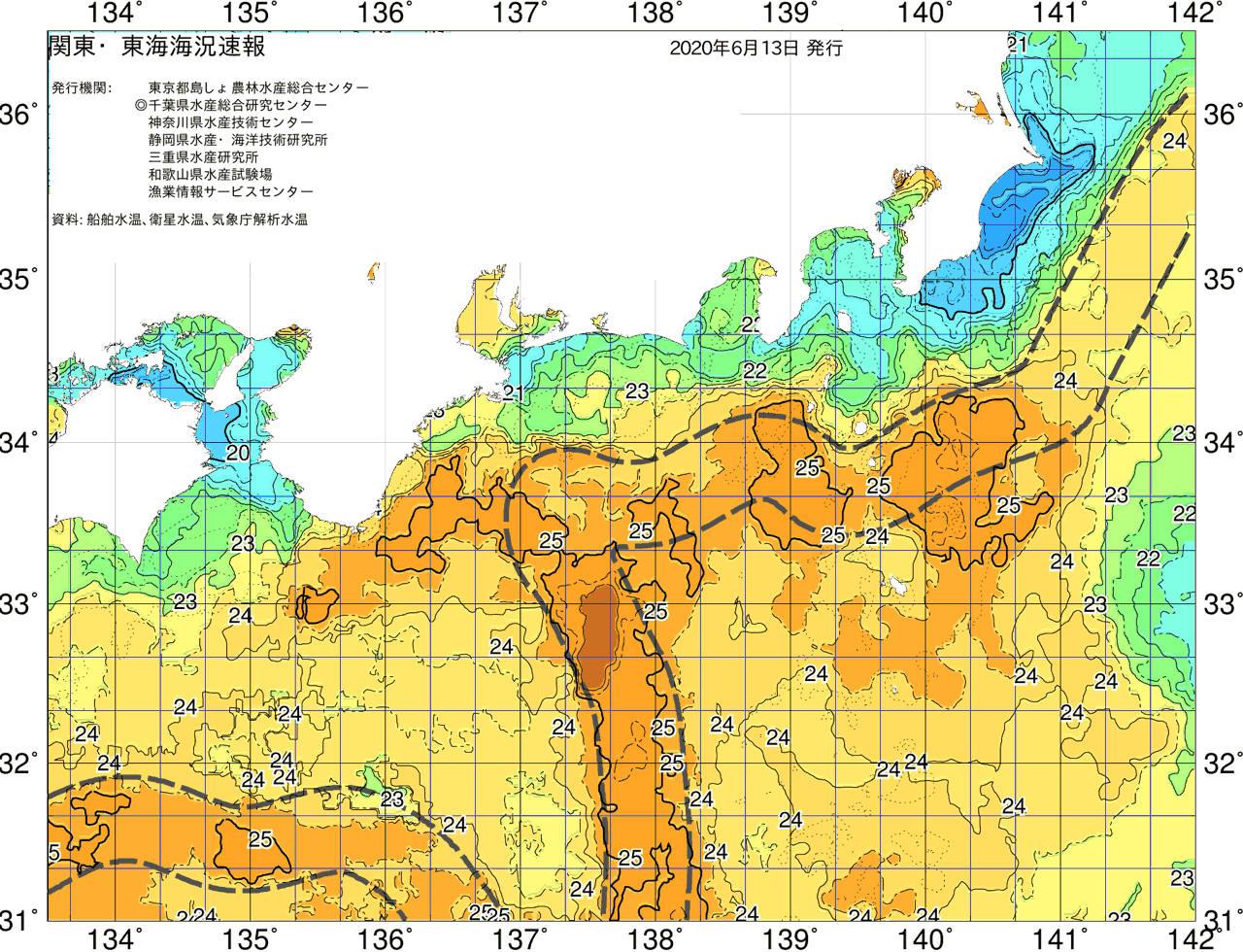 海況図, 関東・東海海況速報/広域 検索結果, (黒潮, 水温分布, 冷水域, 暖水波及 等を図示)