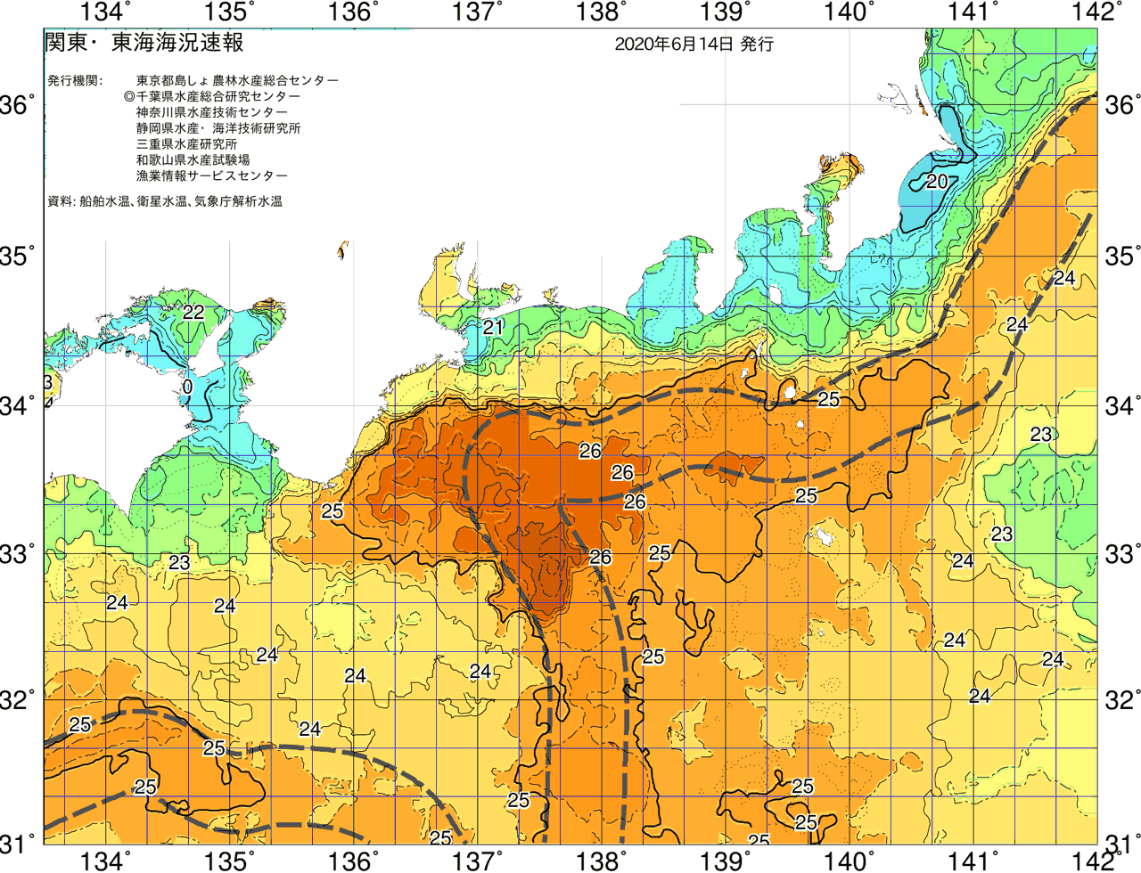 海況図, 関東・東海海況速報/広域 検索結果, (黒潮, 水温分布, 冷水域, 暖水波及 等を図示)