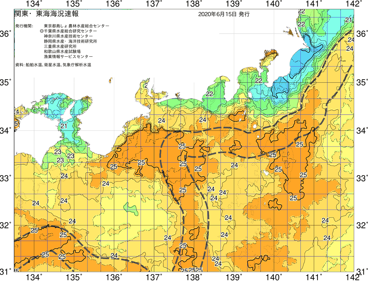海況図, 関東・東海海況速報/広域 検索結果, (黒潮, 水温分布, 冷水域, 暖水波及 等を図示)