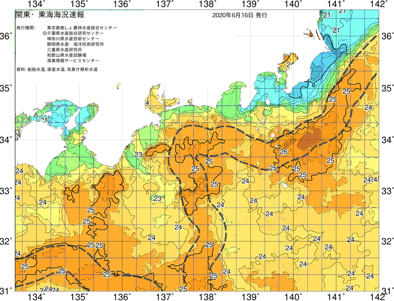 海況図, 関東・東海海況速報/広域 検索結果, (黒潮, 水温分布, 冷水域, 暖水波及 等を図示)