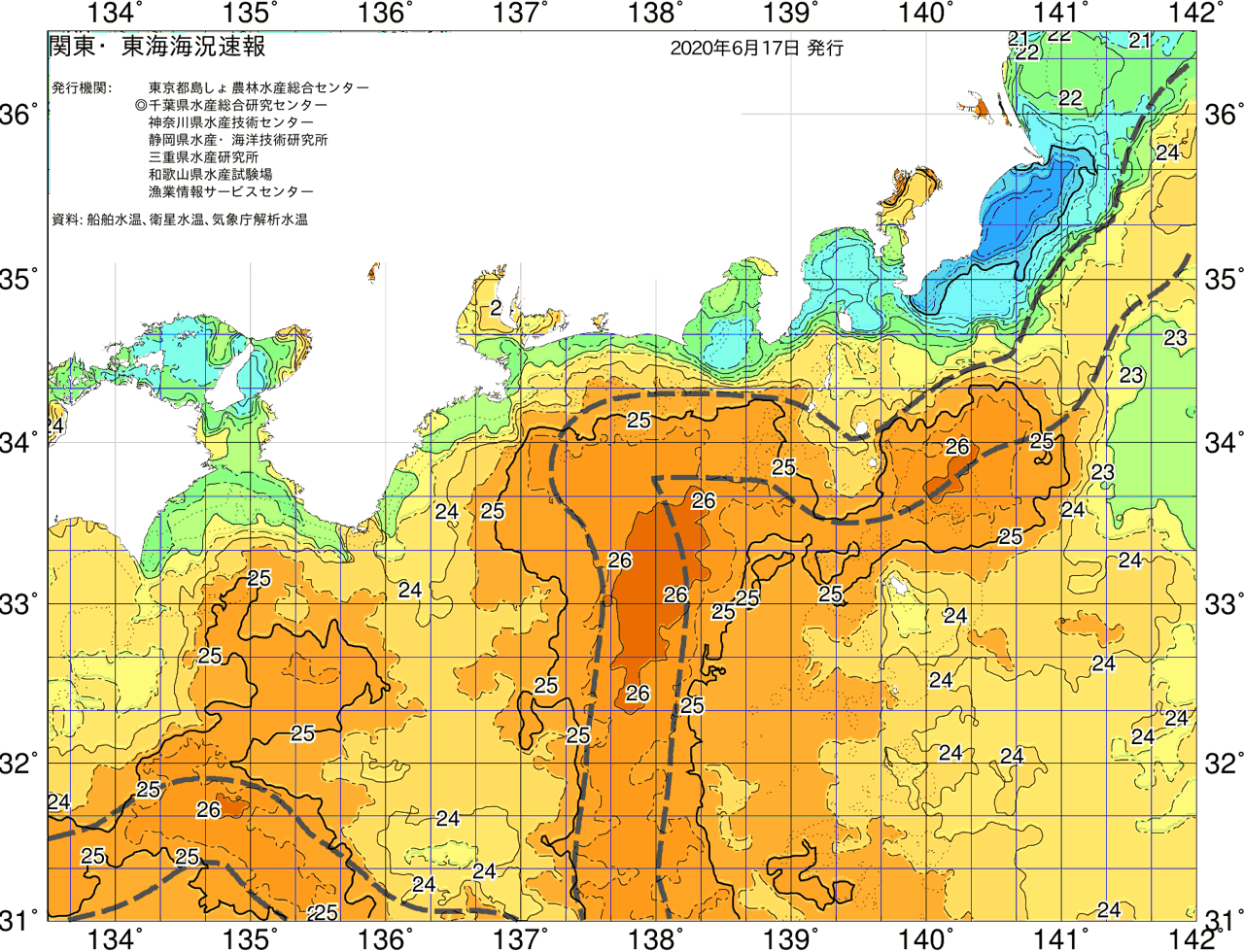 海況図, 関東・東海海況速報/広域 検索結果, (黒潮, 水温分布, 冷水域, 暖水波及 等を図示)