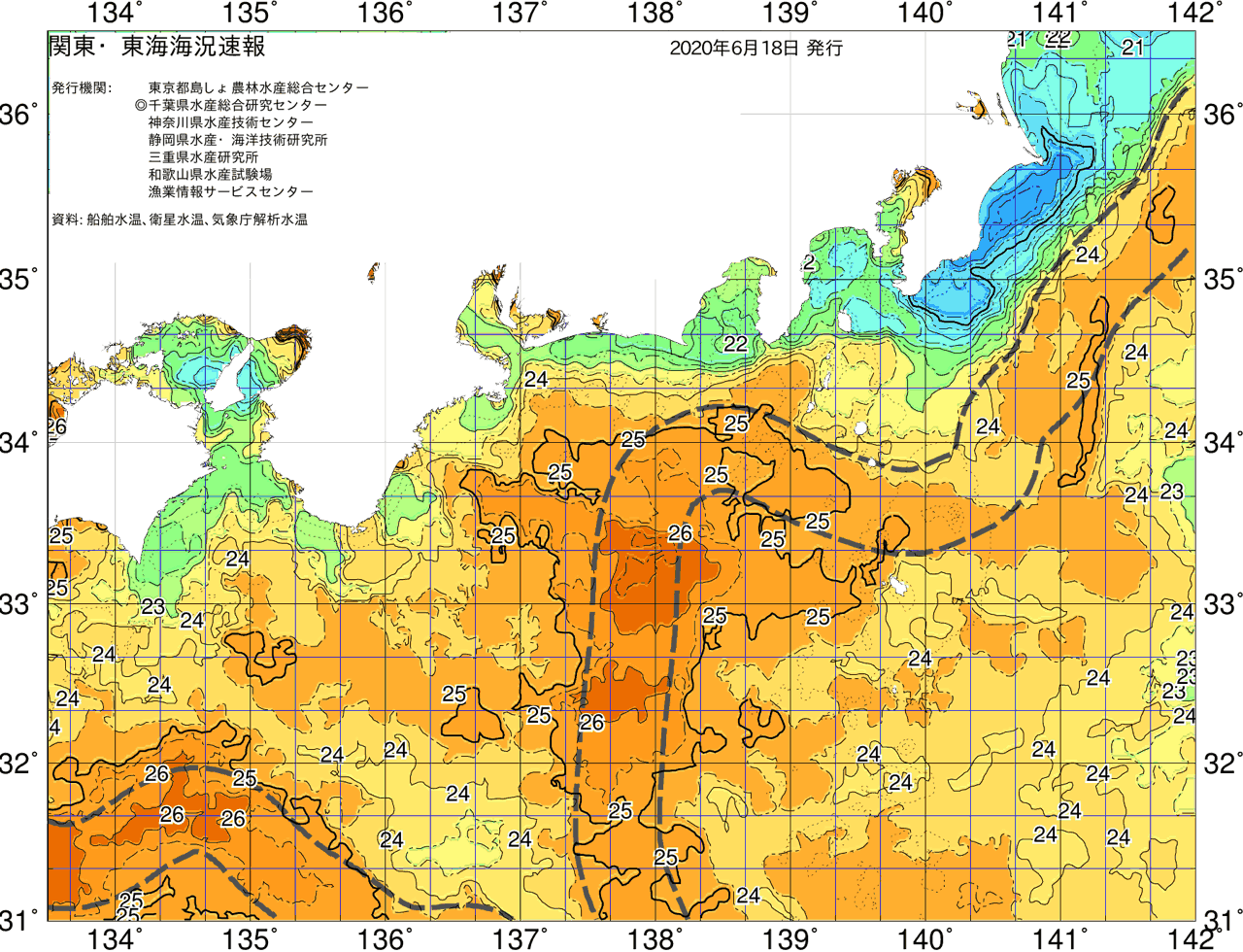 海況図, 関東・東海海況速報/広域 検索結果, (黒潮, 水温分布, 冷水域, 暖水波及 等を図示)