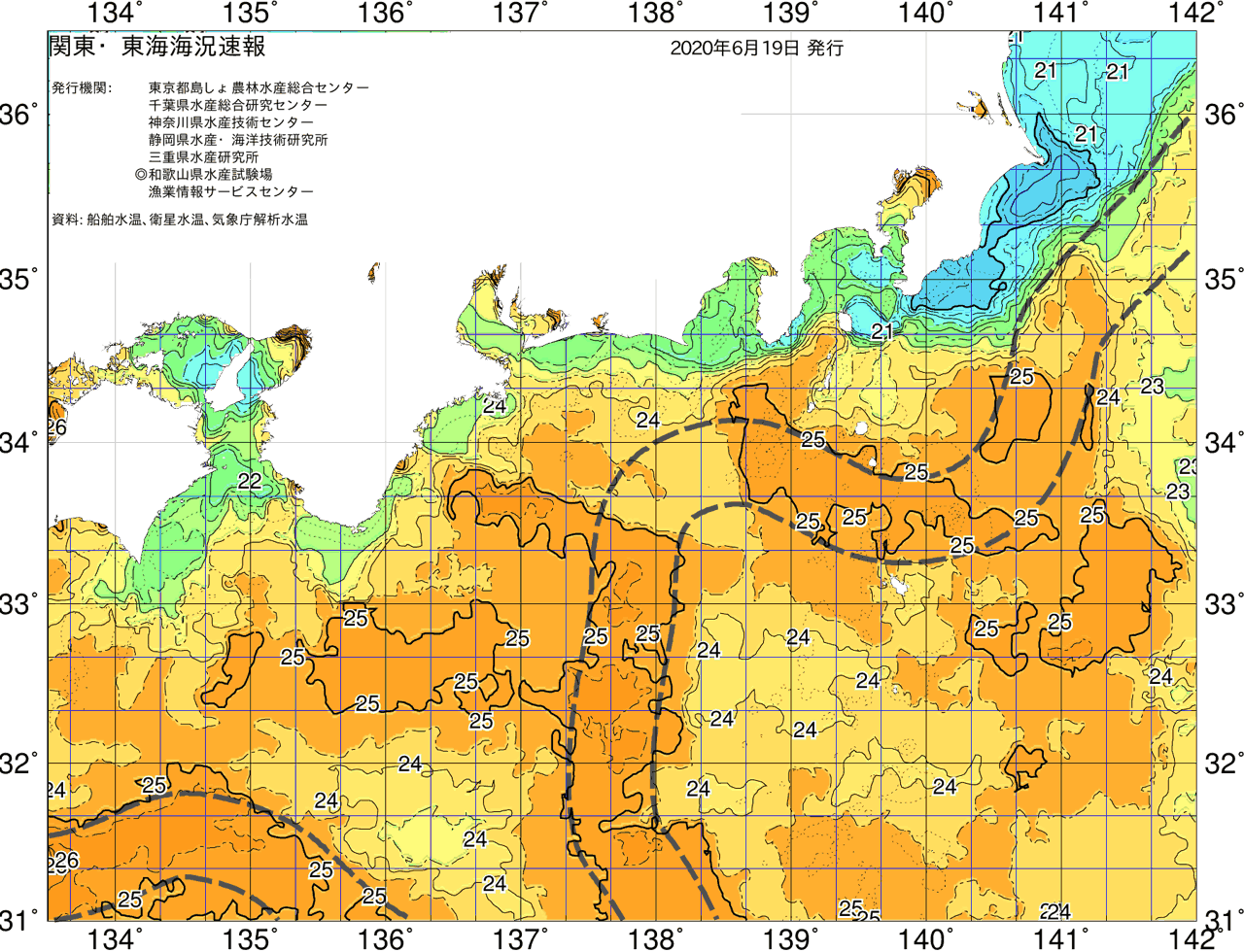 海況図, 関東・東海海況速報/広域 検索結果, (黒潮, 水温分布, 冷水域, 暖水波及 等を図示)