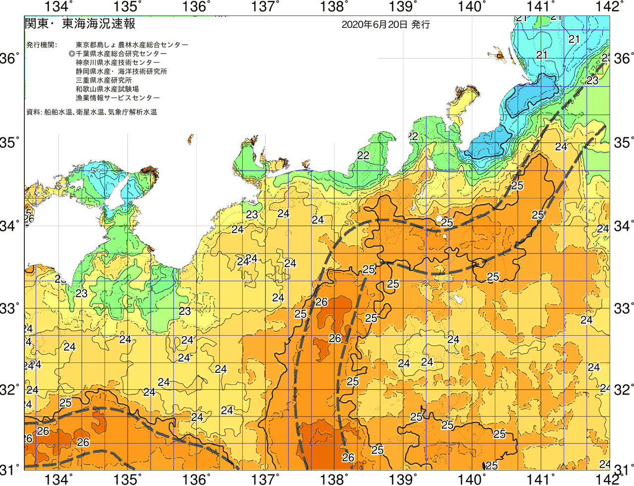 海況図, 関東・東海海況速報/広域 検索結果, (黒潮, 水温分布, 冷水域, 暖水波及 等を図示)