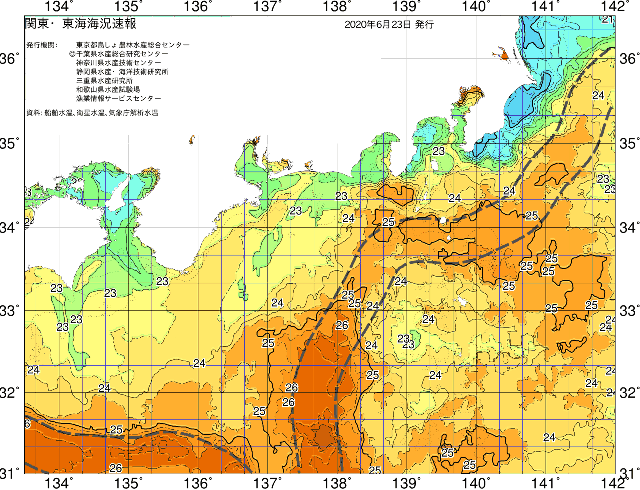 海況図, 関東・東海海況速報/広域 検索結果, (黒潮, 水温分布, 冷水域, 暖水波及 等を図示)