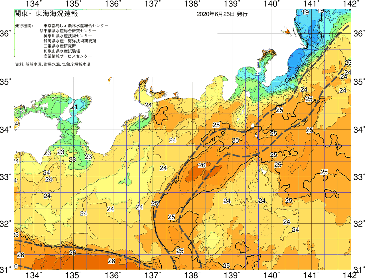 海況図, 関東・東海海況速報/広域 検索結果, (黒潮, 水温分布, 冷水域, 暖水波及 等を図示)