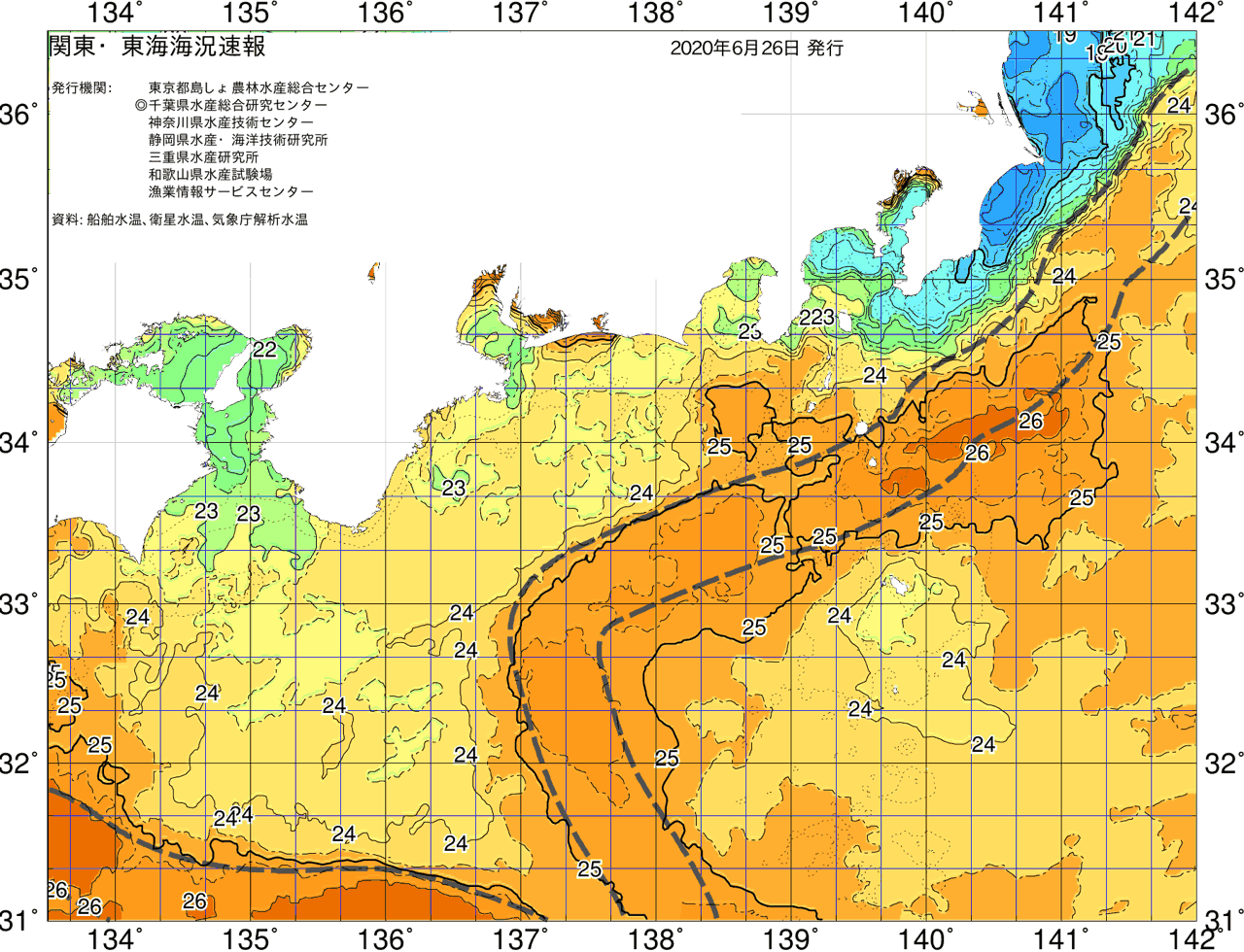 海況図, 関東・東海海況速報/広域 検索結果, (黒潮, 水温分布, 冷水域, 暖水波及 等を図示)