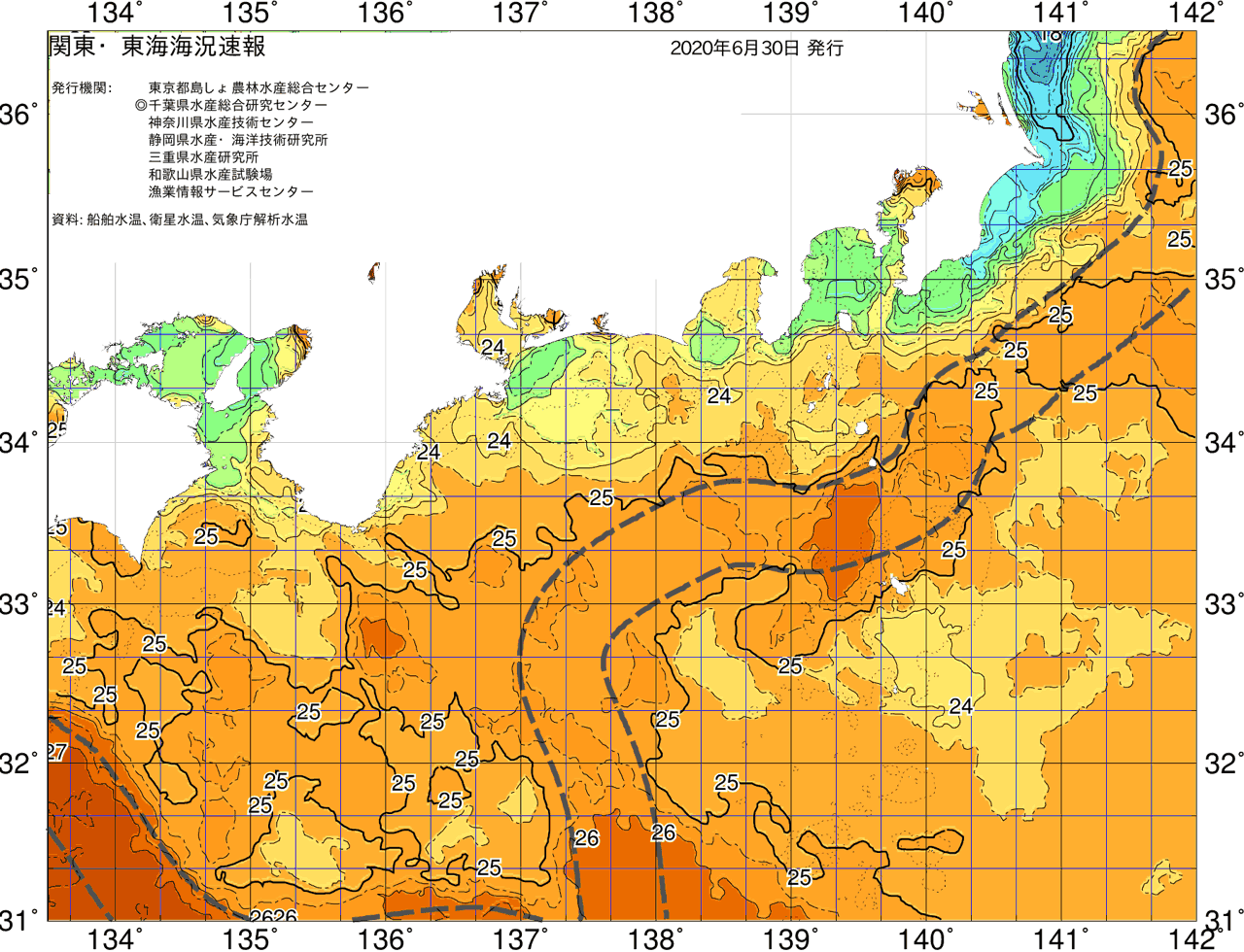 海況図, 関東・東海海況速報/広域 検索結果, (黒潮, 水温分布, 冷水域, 暖水波及 等を図示)