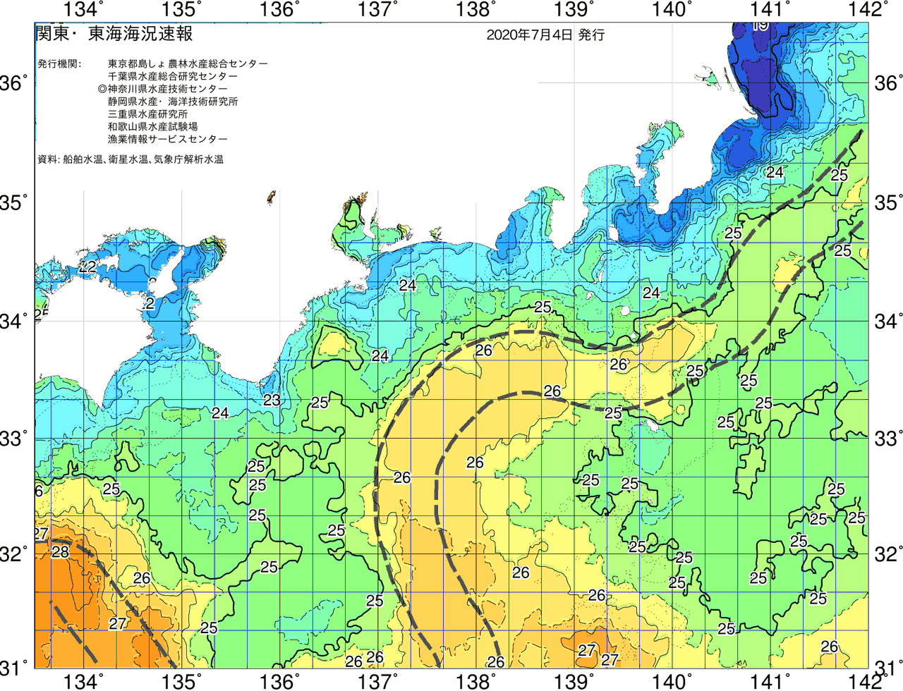 海況図, 関東・東海海況速報/広域 検索結果, (黒潮, 水温分布, 冷水域, 暖水波及 等を図示)