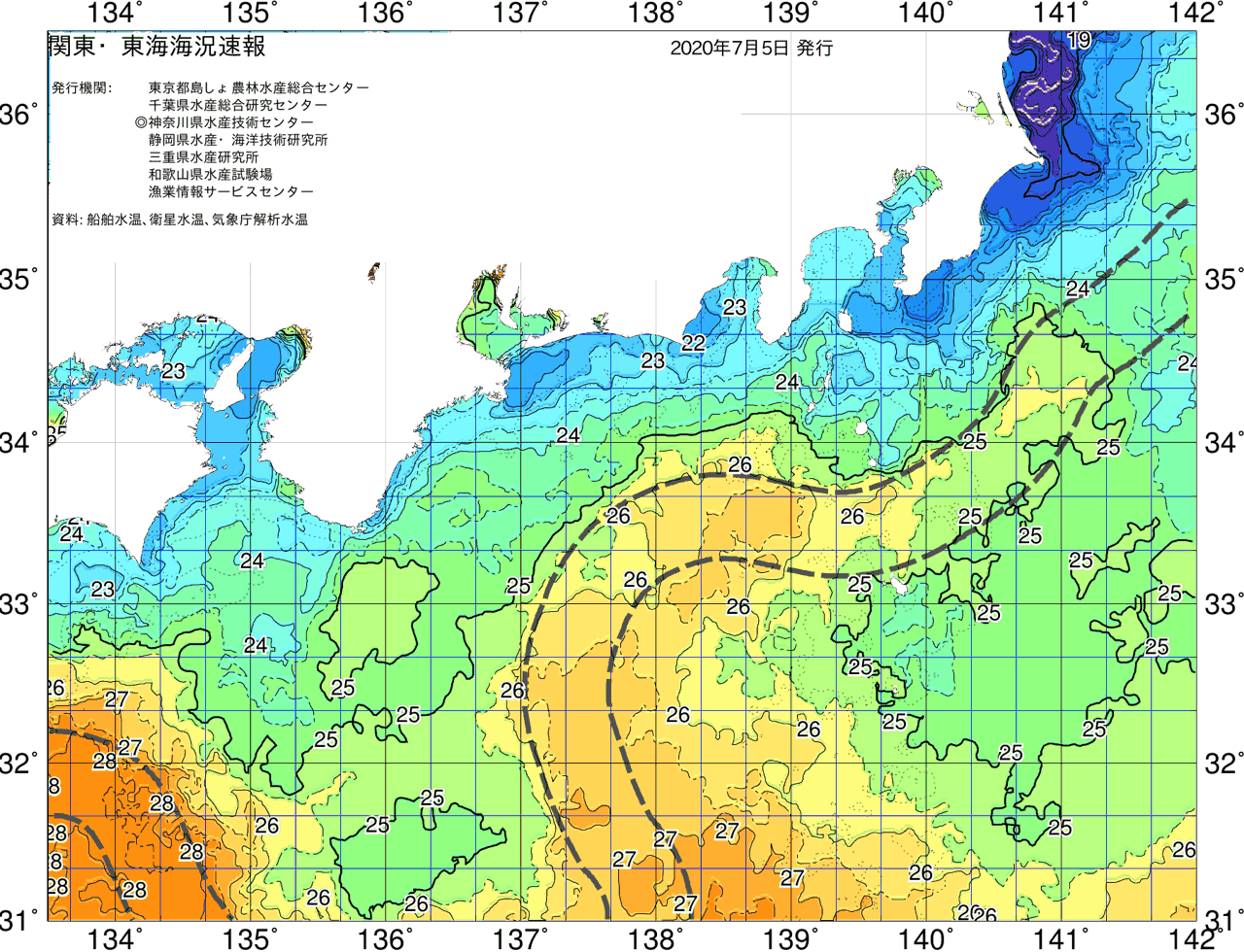 海況図, 関東・東海海況速報/広域 検索結果, (黒潮, 水温分布, 冷水域, 暖水波及 等を図示)