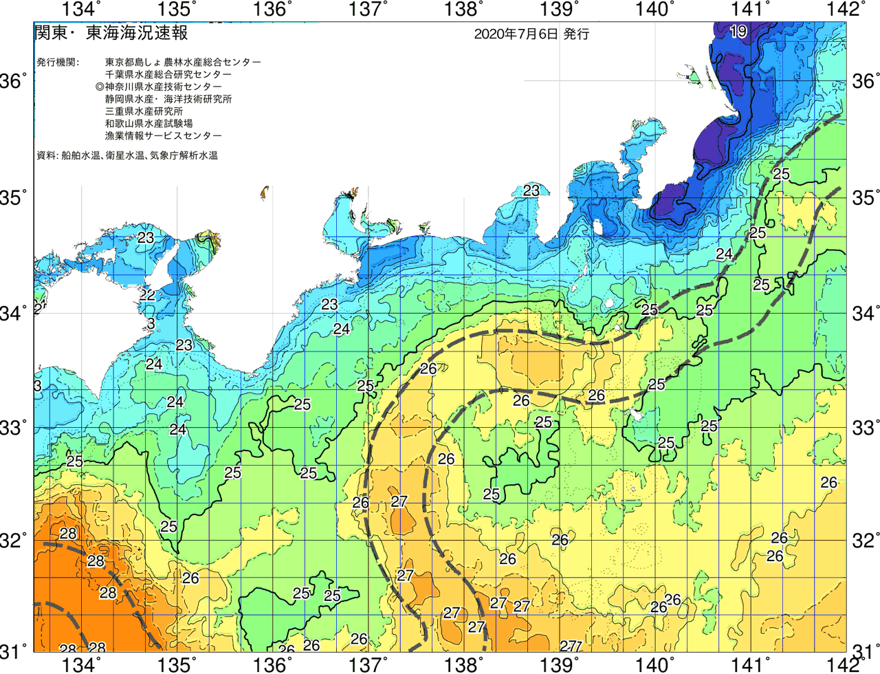 海況図, 関東・東海海況速報/広域 検索結果, (黒潮, 水温分布, 冷水域, 暖水波及 等を図示)