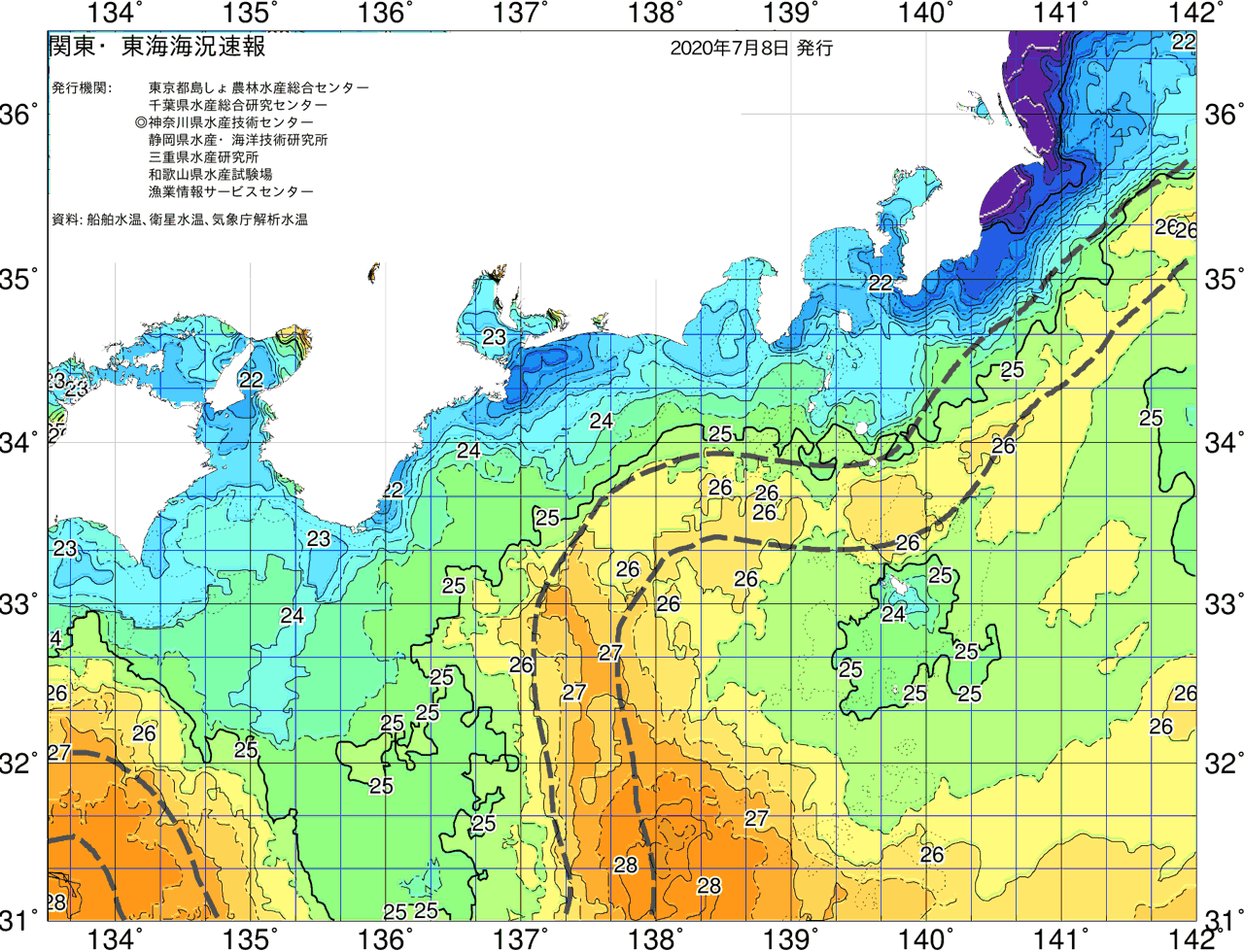 海況図, 関東・東海海況速報/広域 検索結果, (黒潮, 水温分布, 冷水域, 暖水波及 等を図示)